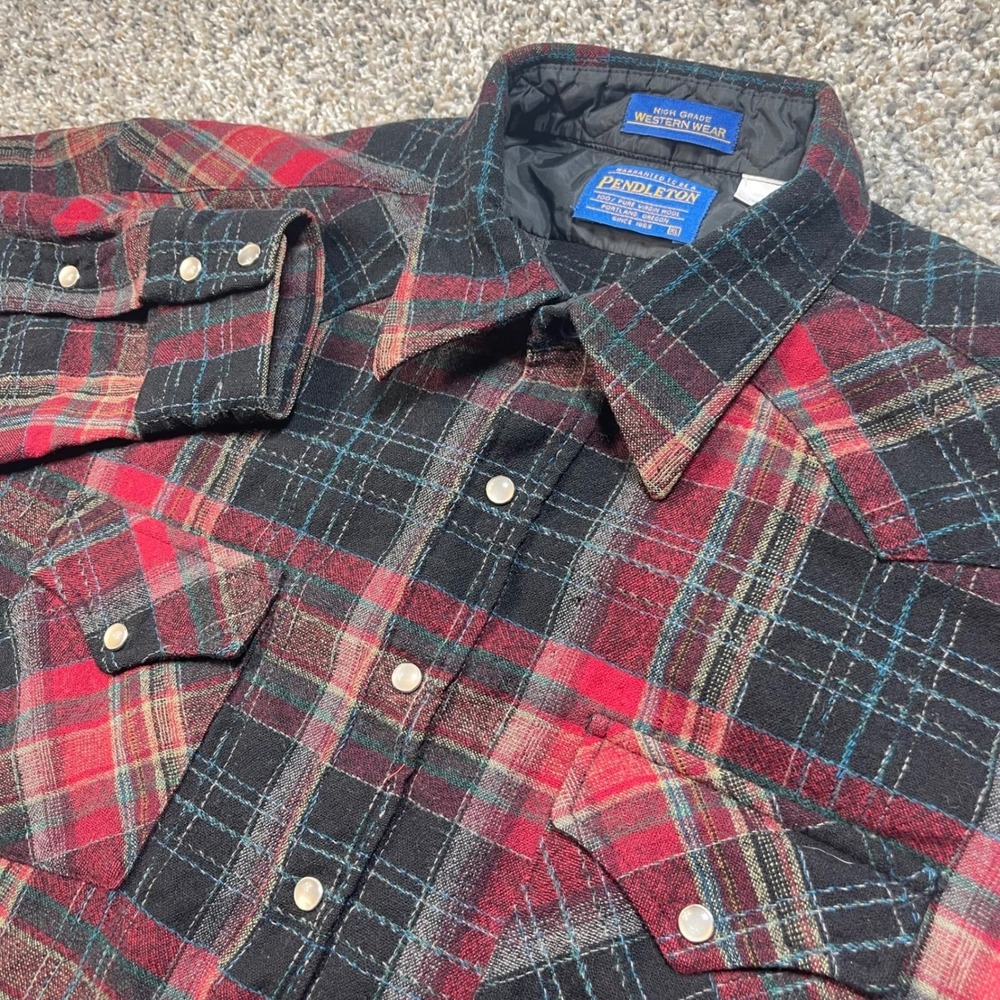 Pendleton High Grade Western Wear Men's XL Wool Pearl Snap Shirt Red Black Plaid